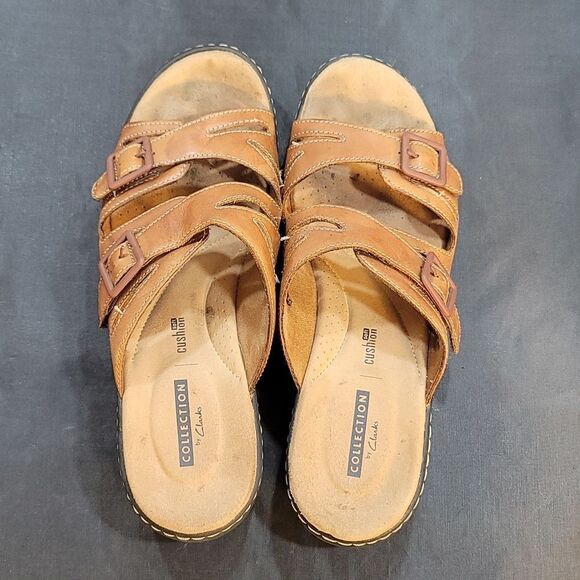 COLLECTION BY CLARKS WOMEN'S LEATHER WEDGES SANDALS - Picture 6 of 14